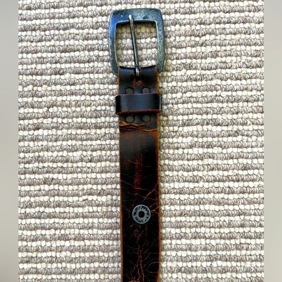 Vintage Black & Silver Leather Rustic Belt Size 32 - Picture 1 of 7